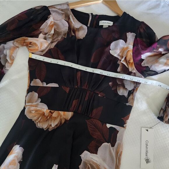 Calvin Klein fit and flare midi dress sheer sleeves lined new with tags size 2 - Picture 9 of 13